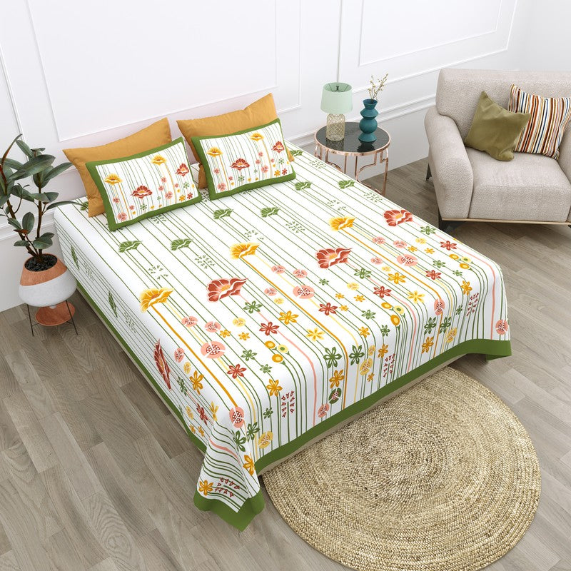 Heritage Calm Cotton Bedsheet (Red,Green,White) - 120 TC media 3