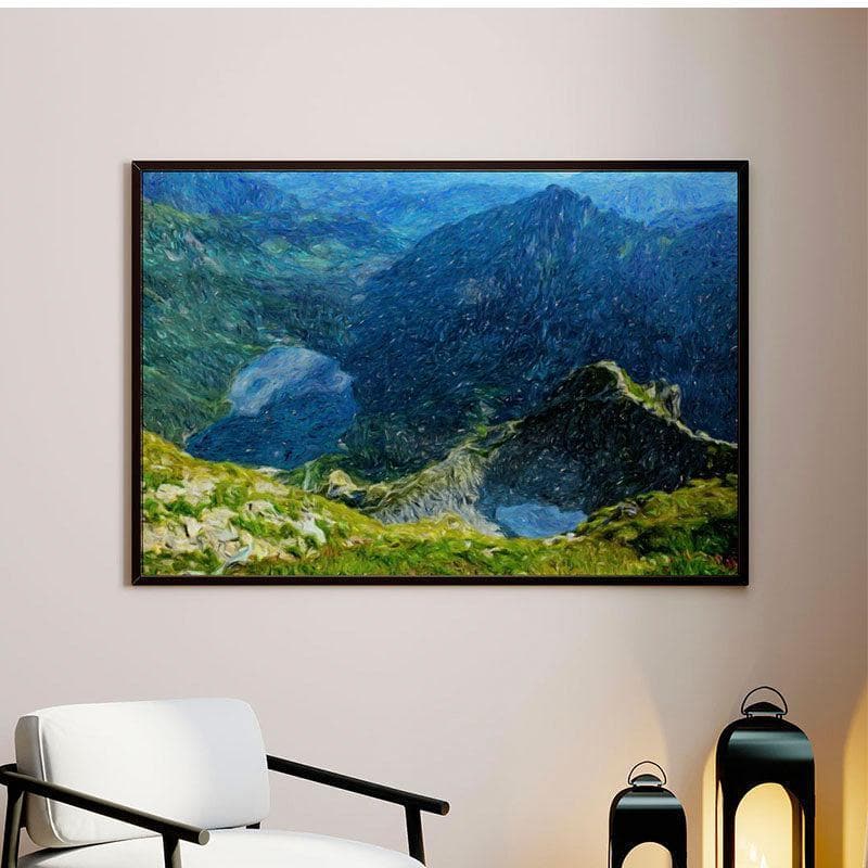 Mountain Landscape Canvas Painting - Black Frame