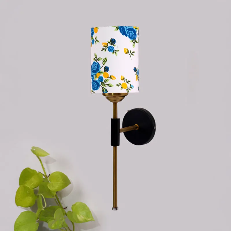 Beryll Printed Cylindrical Steel & Cotton Wall Lamp - Blue media 3