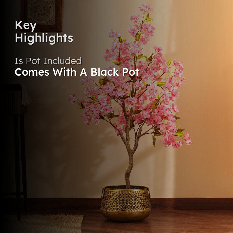 Artificial Cherry Blossom Plant With Black Plastic Pot - 4 ft media 2