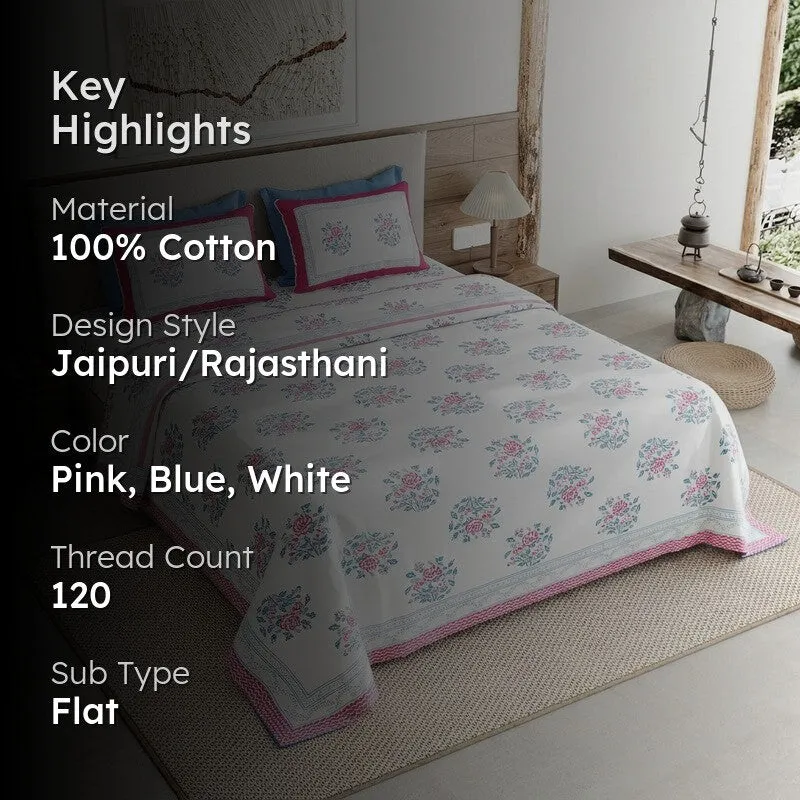 Desert Style Cotton Bedsheet (Pink,Blue,White) - 120 TC media 2