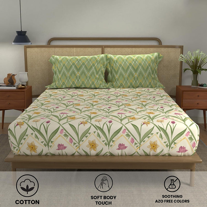 Urban Space Meadowra Cotton Bedsheet (Green) - 144 TC media 5