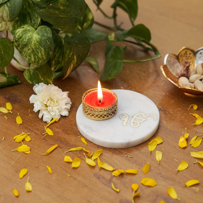 Ik Onkar Tealight Candle Holder With Marble Base