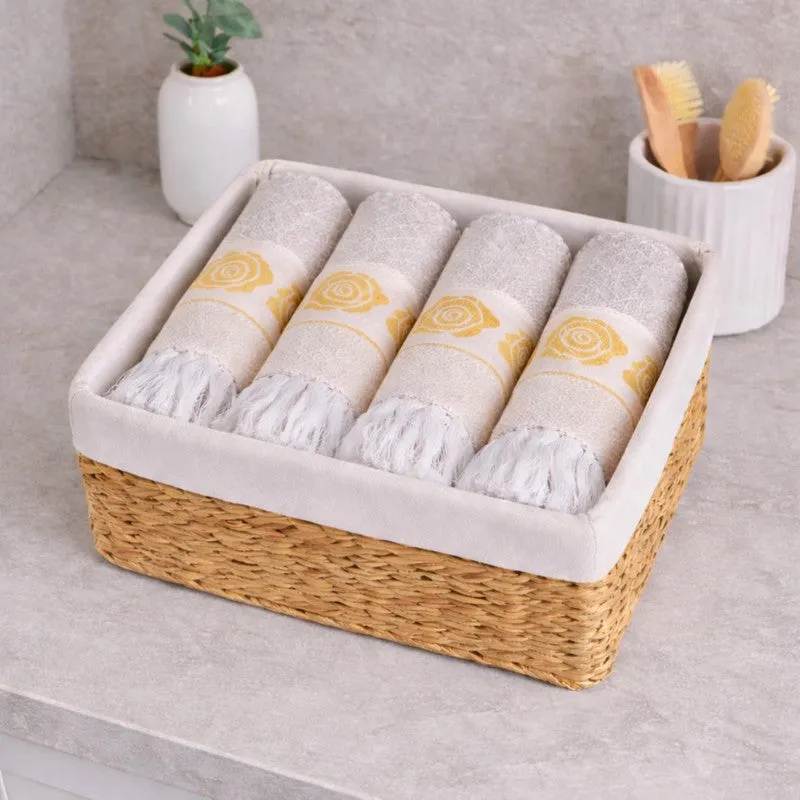 Rosette Cotton Hand Towel (Yellow) - Set Of Four media 1