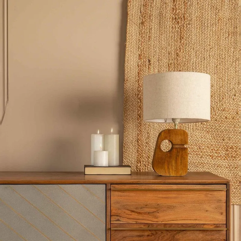 Orange Tree Ruko Mango Wood Table Lamp - White,Beige media 3