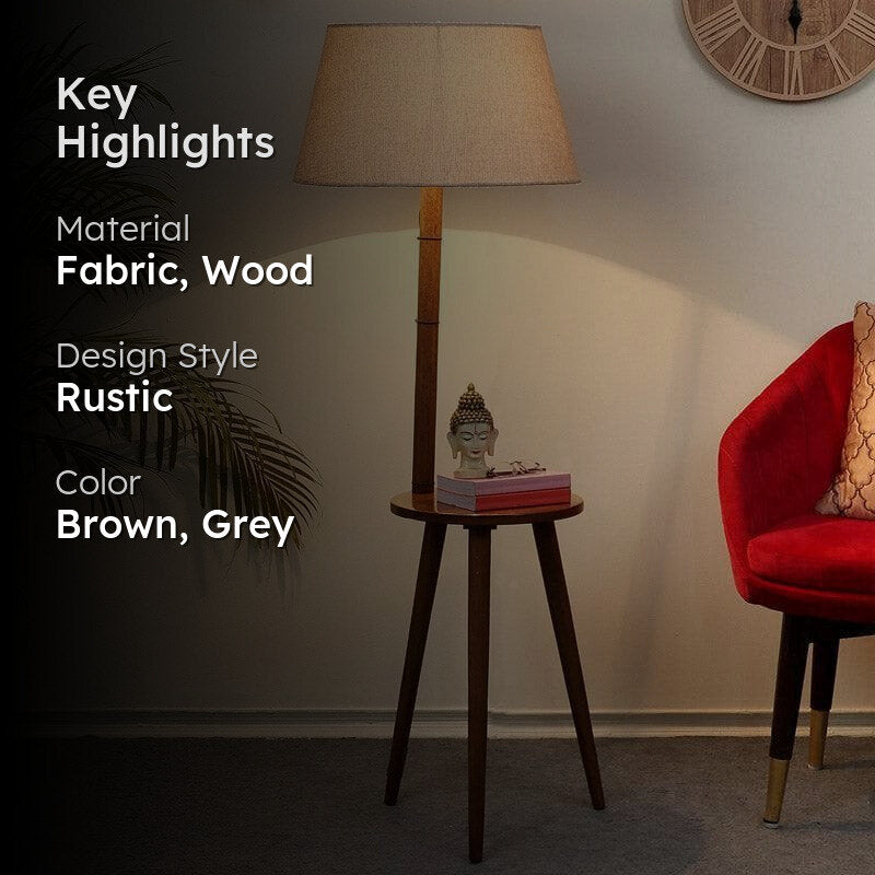 Rosa Miosa Wooden Floor Lamp With Shelf - Beige media 2