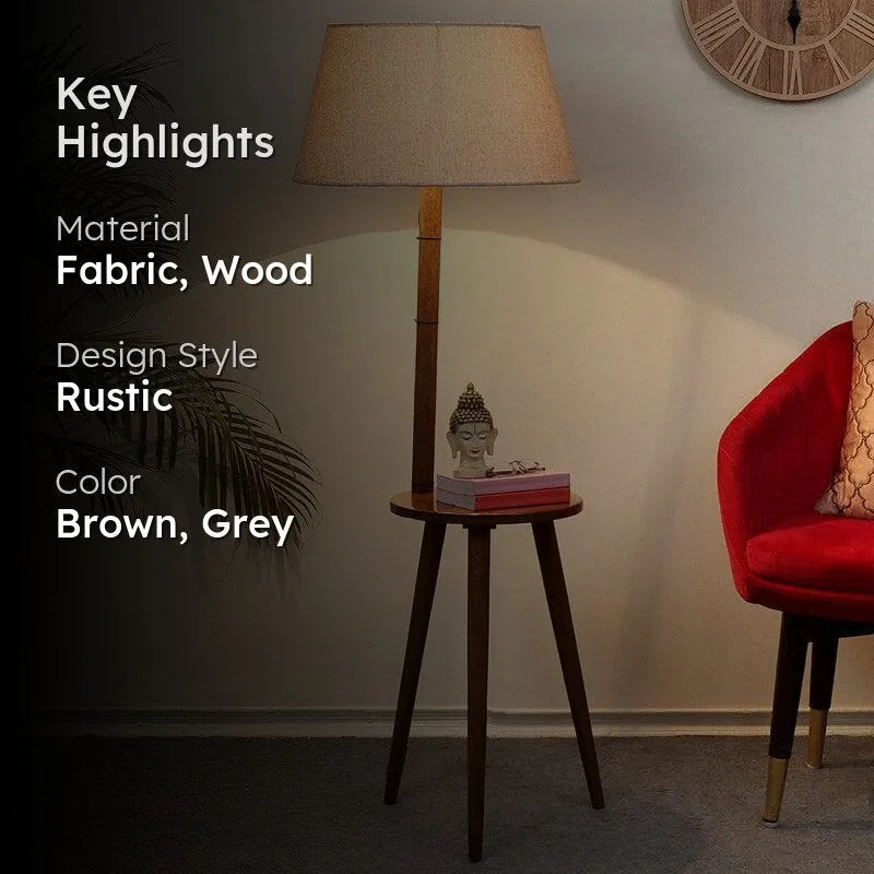 Rosa Miosa Wooden Floor Lamp With Shelf - Beige media 2