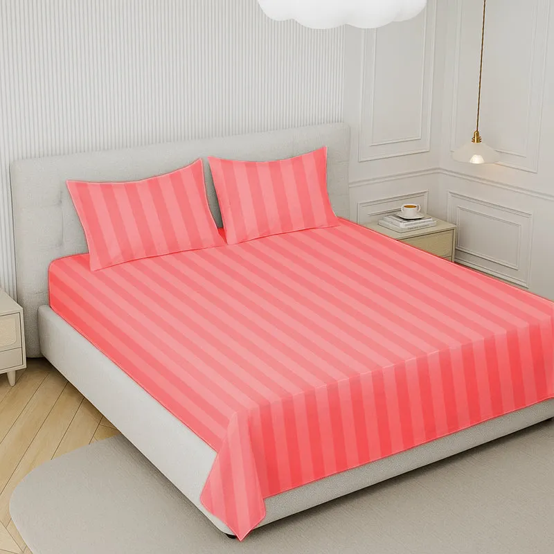 Elegance Striped Cotton Bedsheet (Maroon) - 210 TC media 1