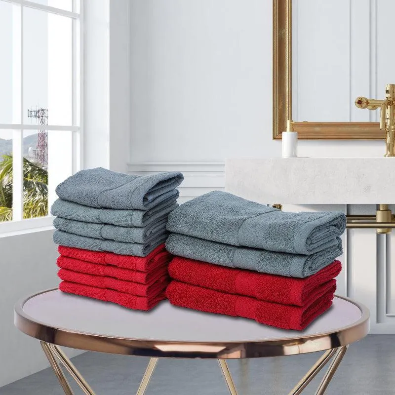 Miorah Hand & Face Towel Combo (Red & Grey) - Set Of Twelve media 1