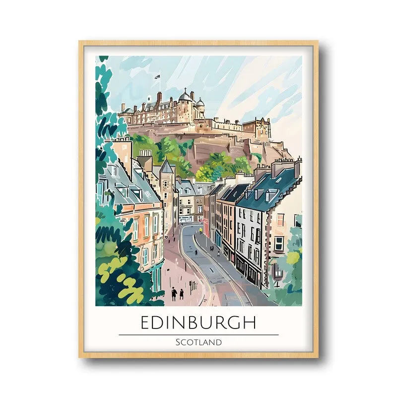 Vintage Edinburgh Framed Canvas Archival Canvas Wall Painting - Natural Brown Frame media 5