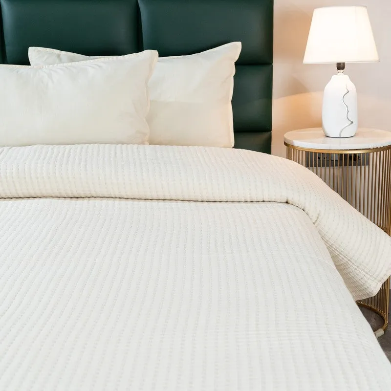 Ivory Self Stripe Comforter - Three Piece Set media 3