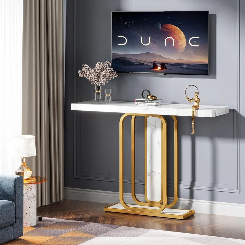 Sleek Metal Console Table with Marble Top - Large media 4