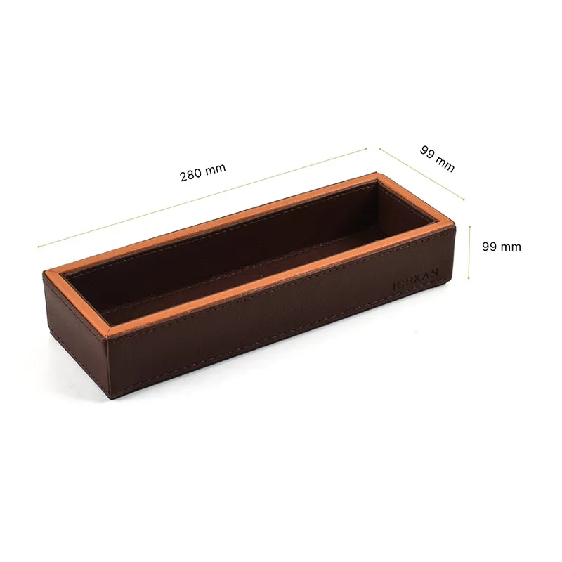 Tisca Faux Leather Cutlery Tray - Brown media 9