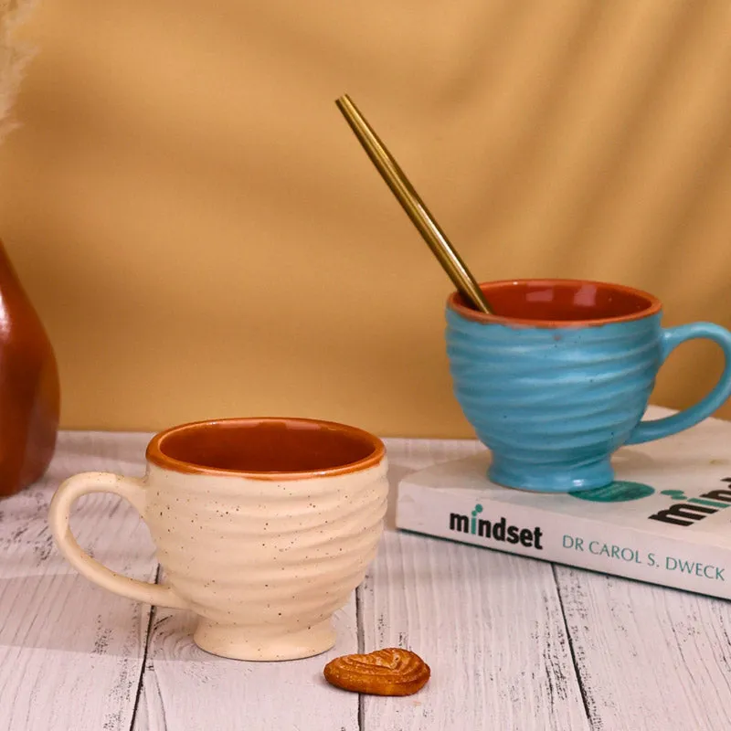 Mayla Ceramic Tea Cup (120 mL Each/White,Blue) - Set of Two media 5