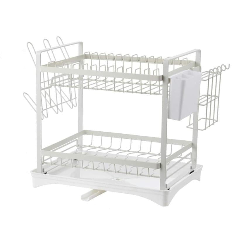 Premium White Double Dish Rack with Drainage - Carbon Steel media 4