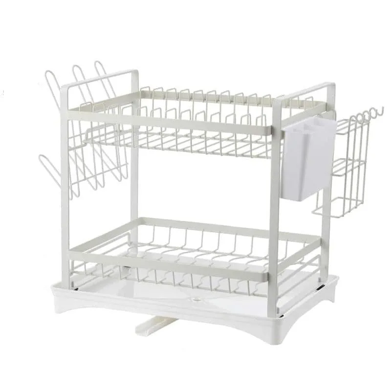 Premium White Double Dish Rack with Drainage - Carbon Steel media 4