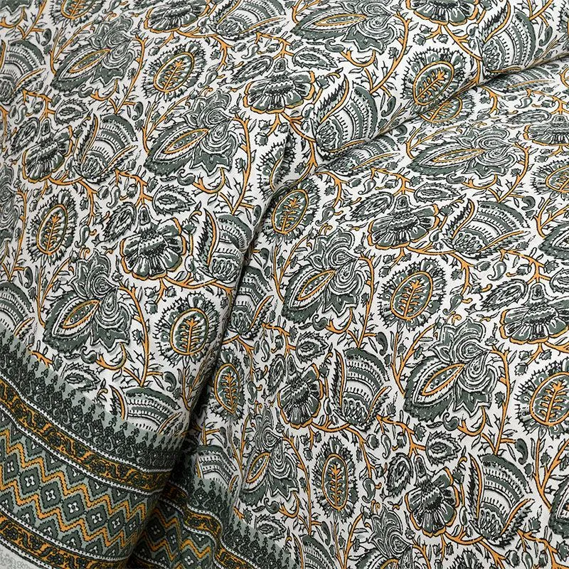 Panja Ethnic Cotton Bedsheet (Green) - 180 TC media 3
