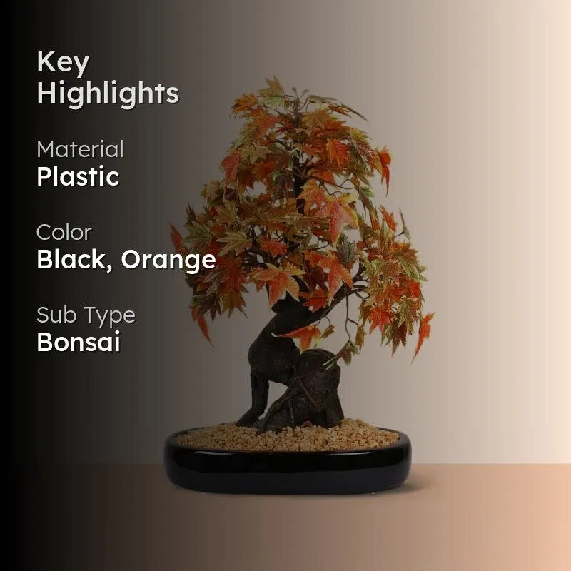 Faux Maple Bonsai In Tray Pot (41 cms) - Orange & Black media 2