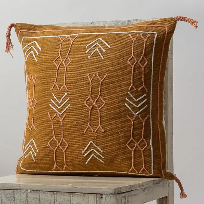 Glyph III Embroidered Cushion Cover - Ochre media 4