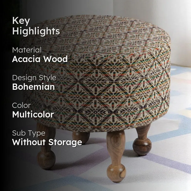 Gverix Acacia Wooden Ottomans - Multicolor media 2