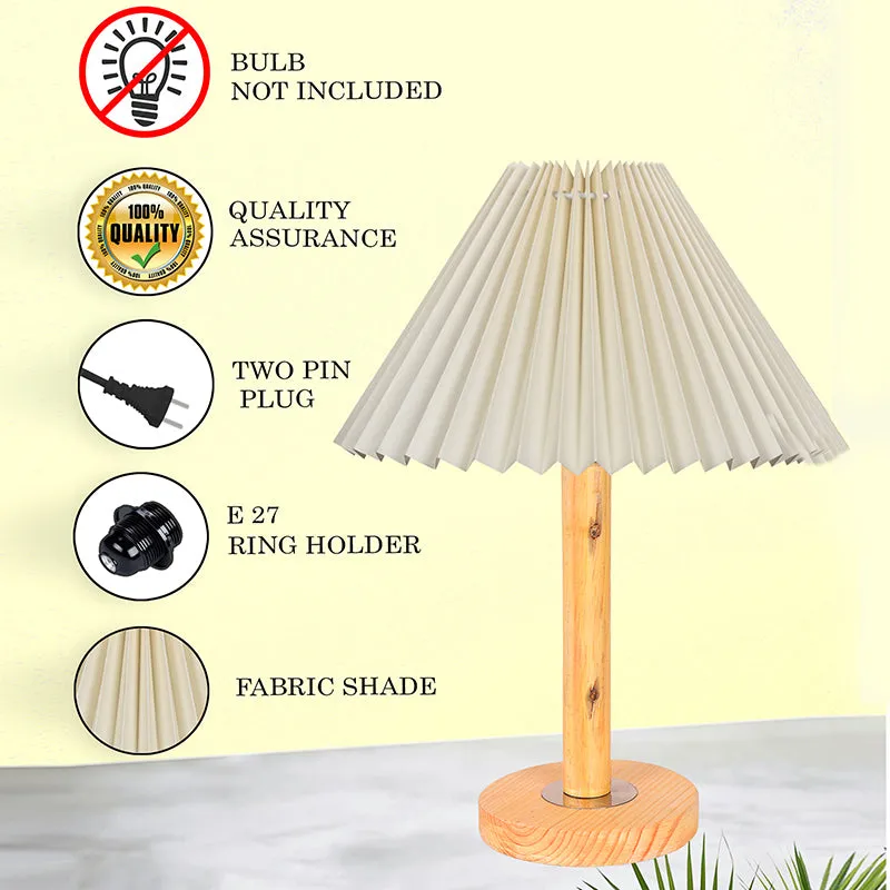 French Pleat Wooden Table Lamp - Beige,Brown media 4