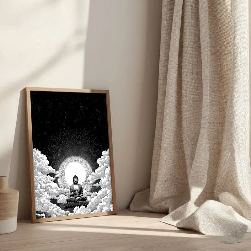 Buddha In Clouded Serenity IV Wall Painting With Brown Frame media 3