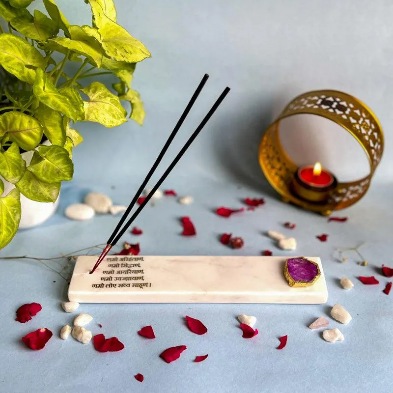 Nmokar Matra Marble Incense Holder With Agate Plating - Pink media 1