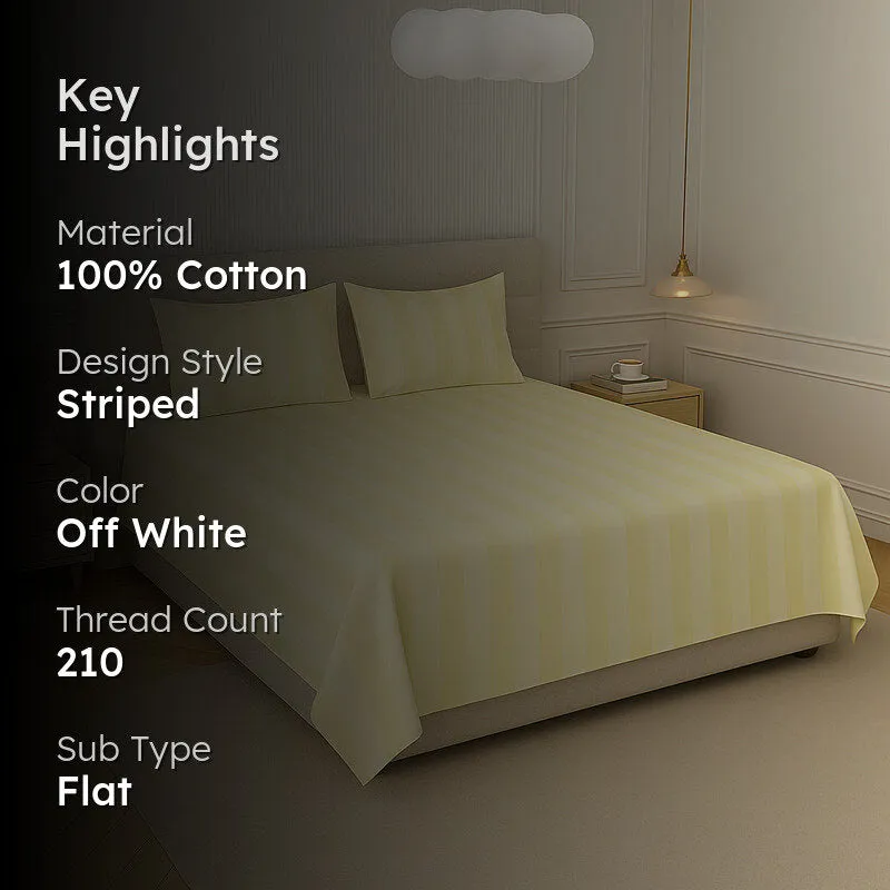 Elegance Striped Cotton Bedsheet (Off White) - 210 TC media 2