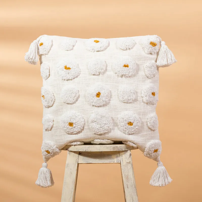 Pom Grid Tufted Cushion Cover - White, Yellow media 1
