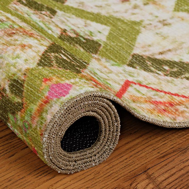 Thrain Geometric Polyester Anti-Skid Carpet - Green & Pink media 4