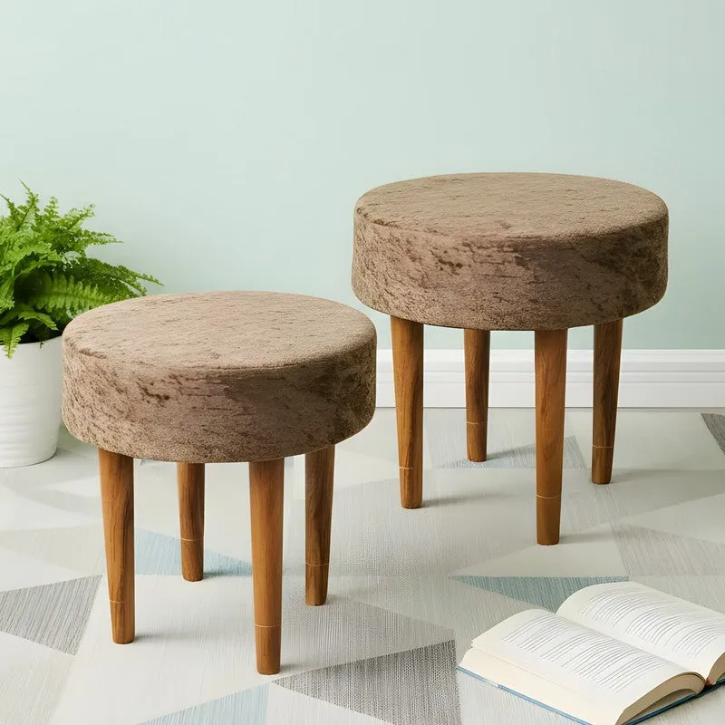 Pexon Sheesham Wooden Stools (Brown) - Set Of Two media 1
