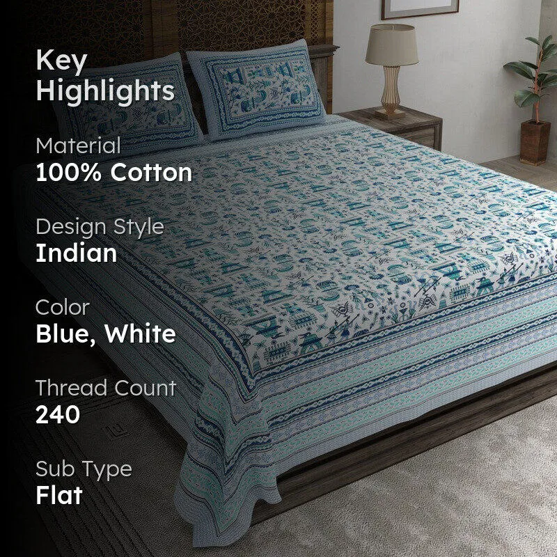 Royalus Cotton Bedsheet (Blue,White) - 240 TC media 2