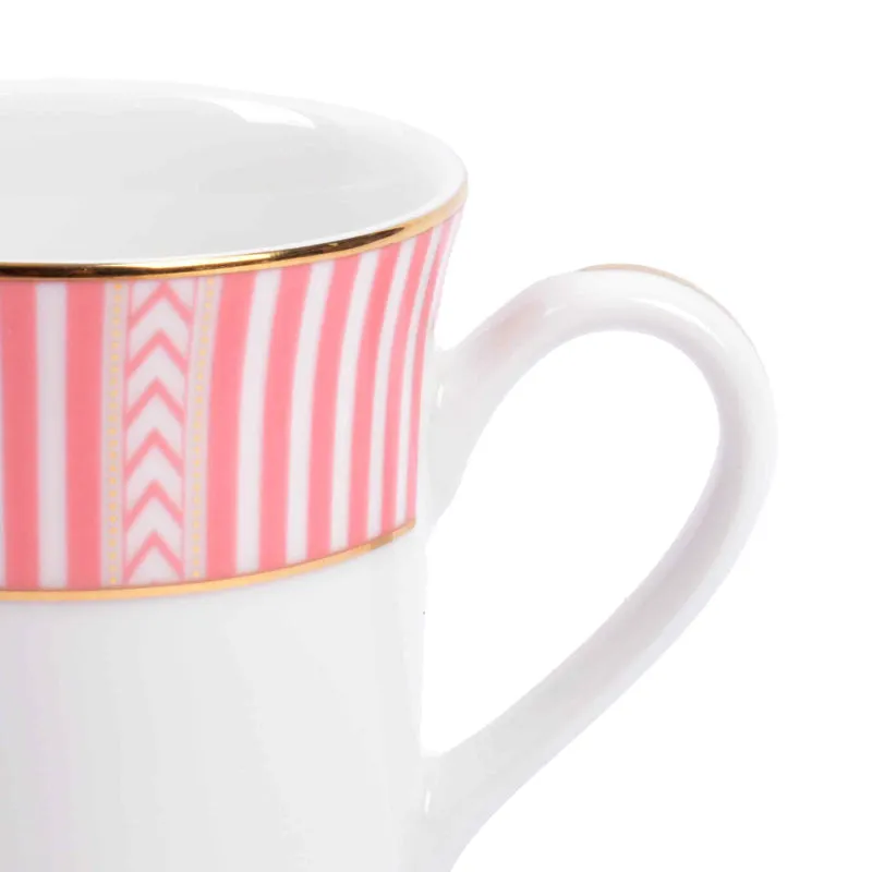 Stripe Classic 24k Gold Brushed Porcelain Coffee Mug (Pink/300 mL Each) - Set Of Six media 6