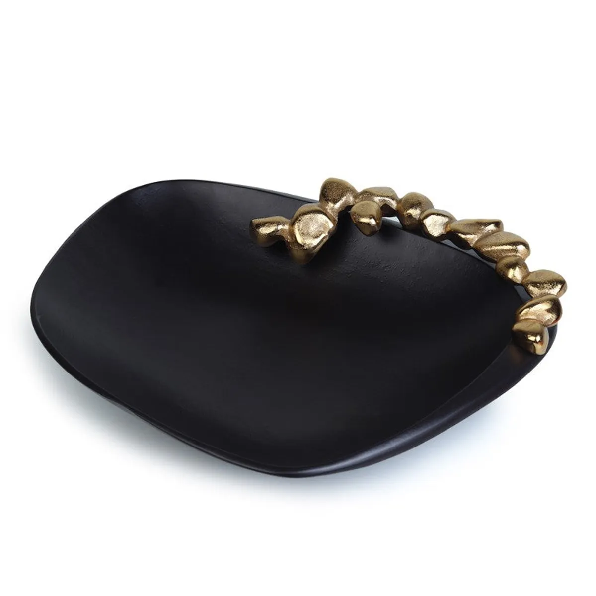 Top view of the black free-form bowl with its sculptural gold rim.