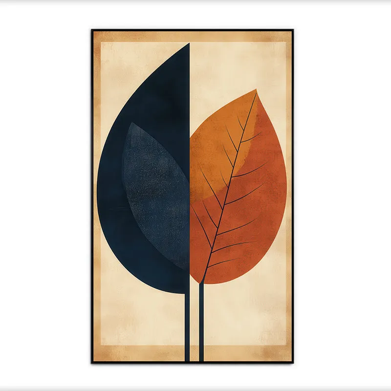 Midnight Autumn Leaf Floral Canvas Wall Painting With Frame - Black media 4