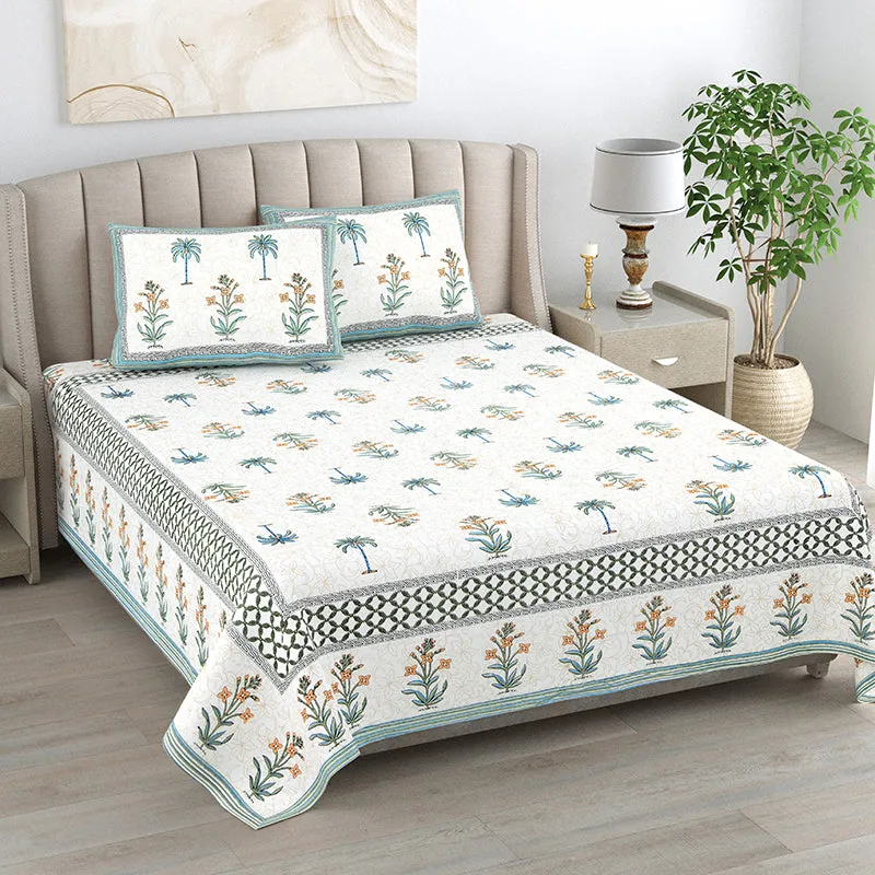 Dharitri Cotton Bedsheet (Light Blue) - 180 TC media 1