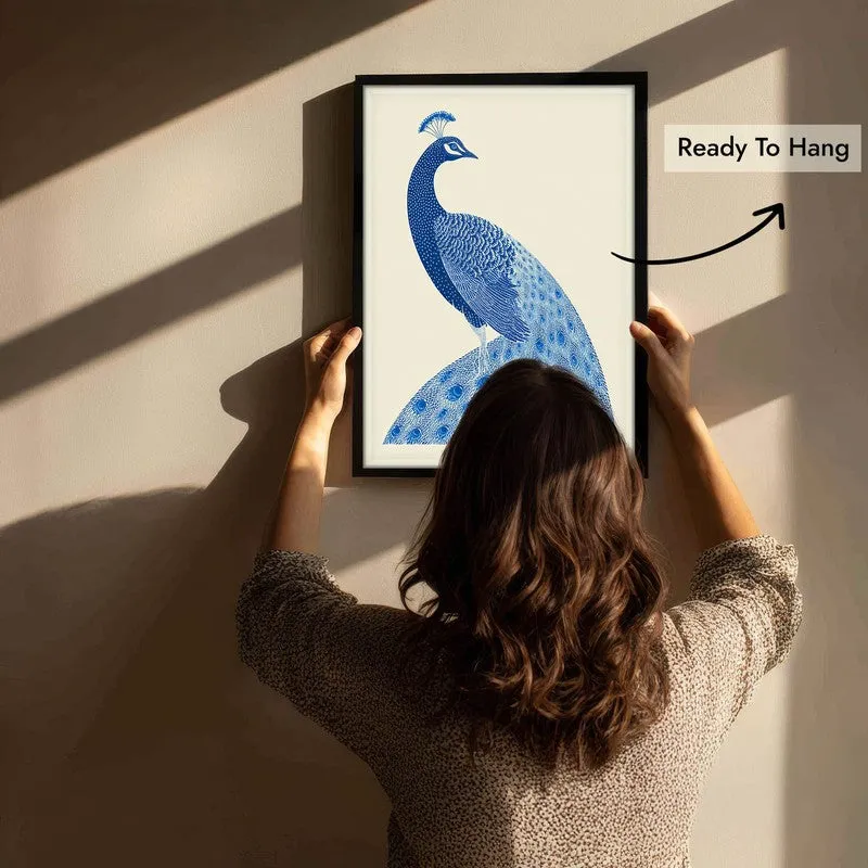 Royal Blue Peacock Canvas Wall Painting With Black Frame media 11