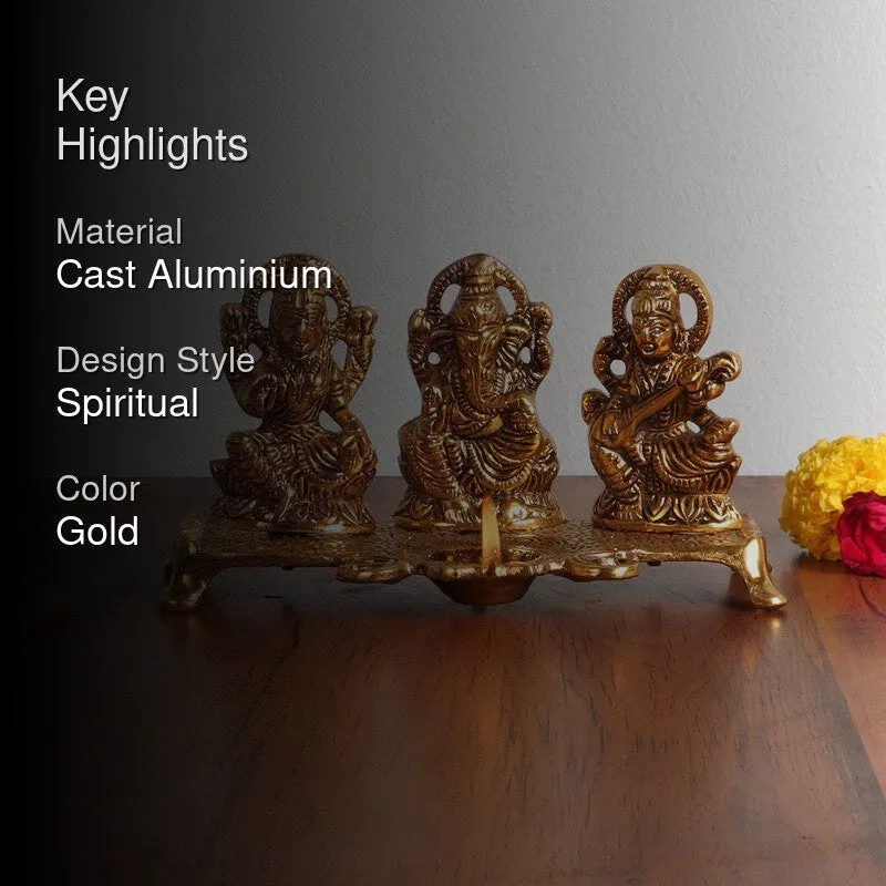 Shri Lakshmi Ganesh Saraswati Diya - Gold media 2