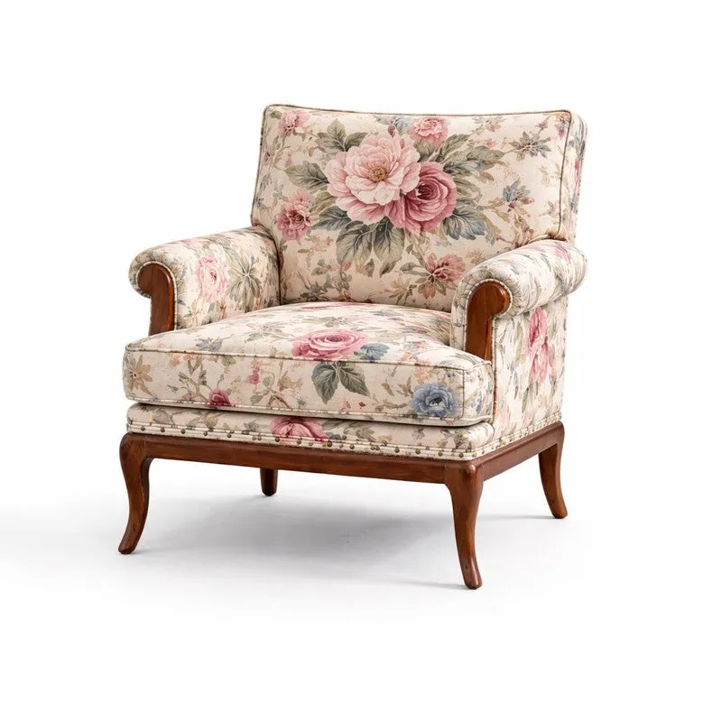 Akira Teak Wood & Velvet Lounge Chair media 4