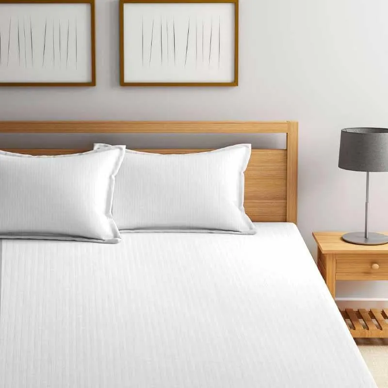 Cora Stripe Microfiber Bedsheet (White) - 130 GSM media 1