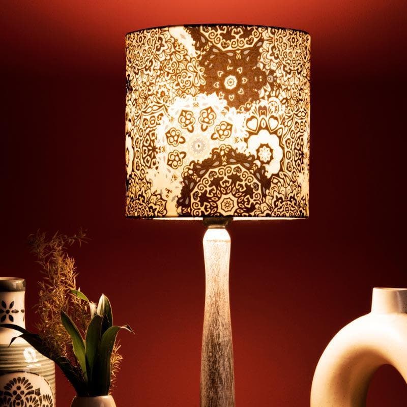 Vivid Blue With Wooden Pillar Fabric Table Lamp - Multicolor