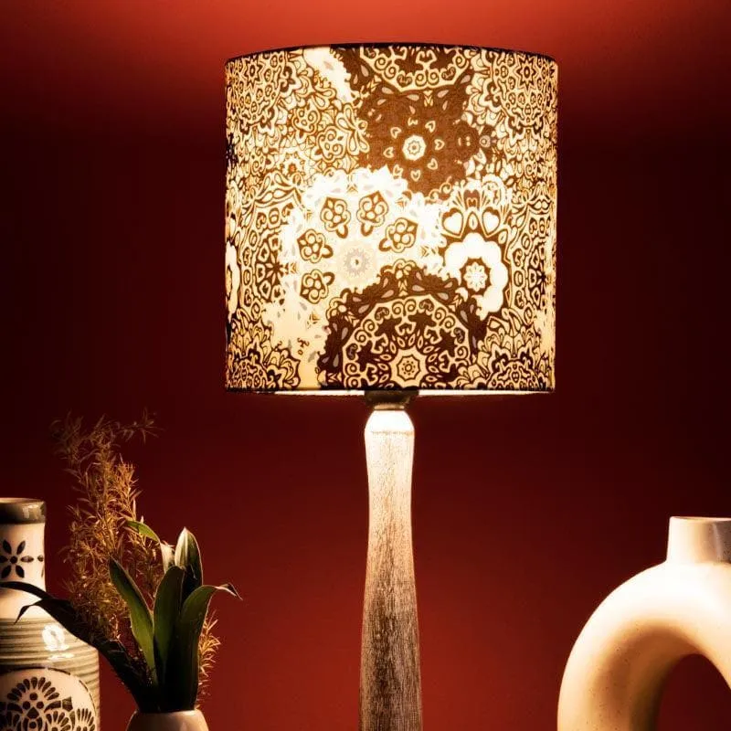Vivid Blue With Wooden Pillar Fabric Table Lamp - Multicolor media 1