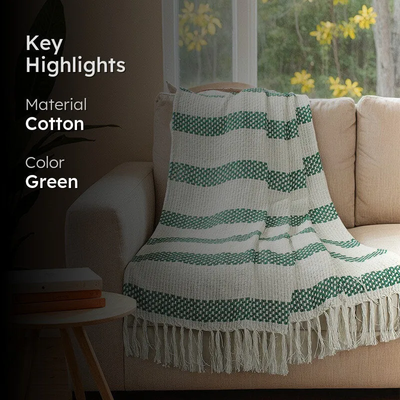 Rustic Fringed Edge Throw - Green media 2