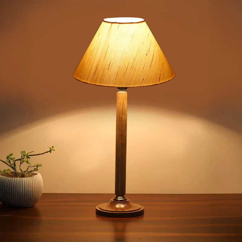 Glow Mesa Table Lamp With Wooden Base - Ivory,Brown media 2