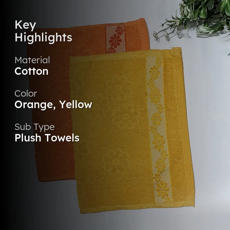 Wildflower Trim Cotton Hand Towel (Orange & Yellow) - Set Of Two media 2