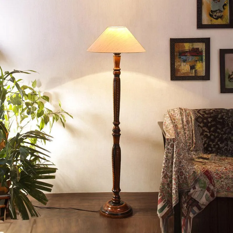 Deira Vintage Wooden Floor Lamp - Off-White media 1