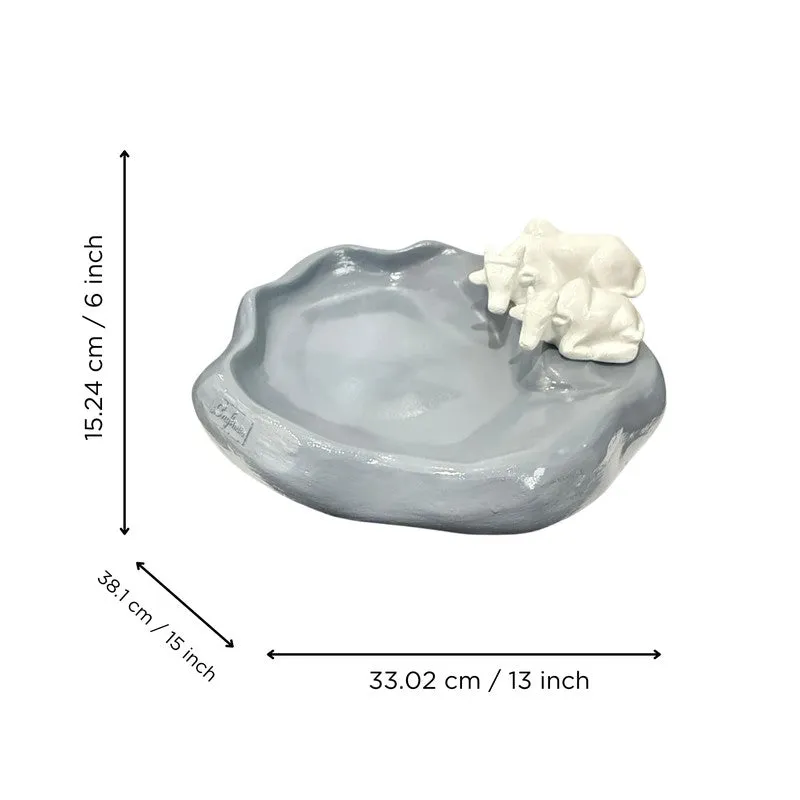 Sacred Cow and Calf Resin Urli - Grey & White media 6