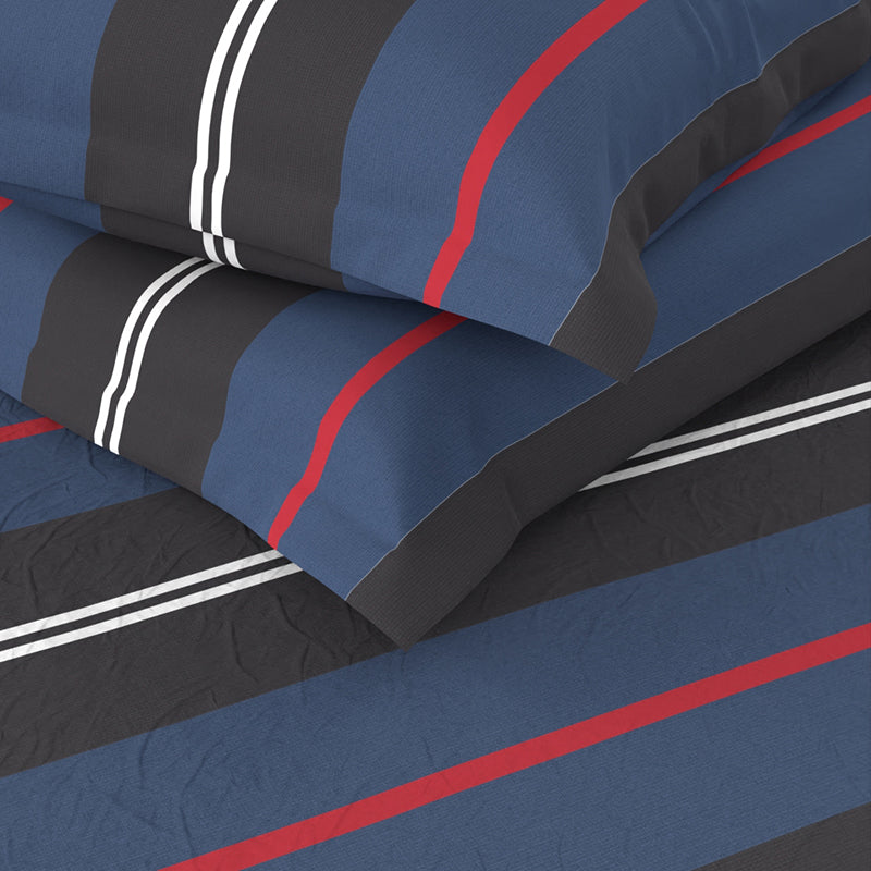 Nautica Stripe Symphony Cotton Bedsheet (Blue & Grey) - 210 TC media 5