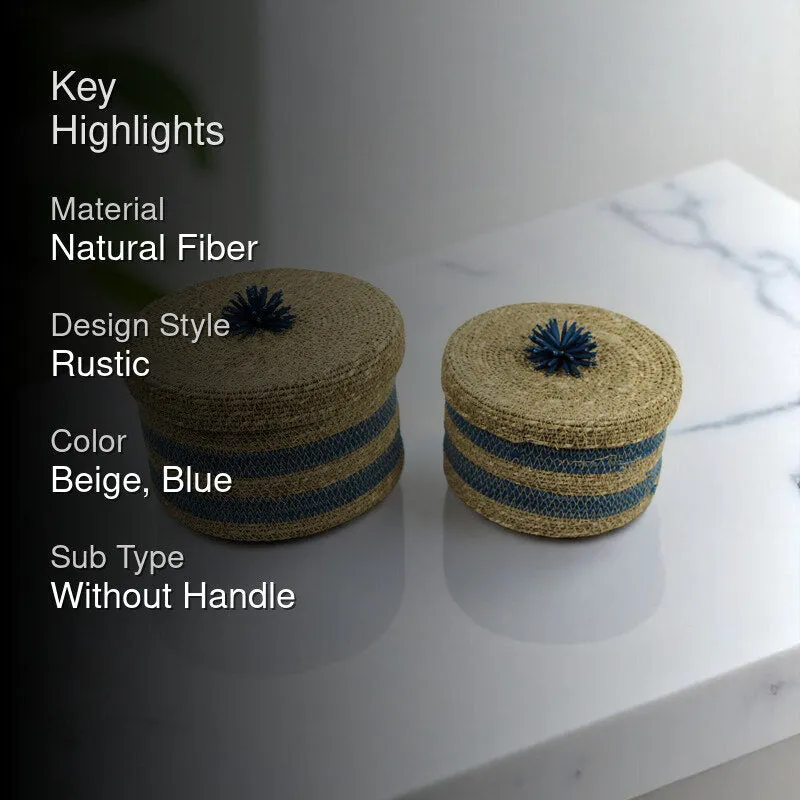 Knitraa Sea Grass Natural Fiber Storage Basket (Blue) - Set Of Two media 2