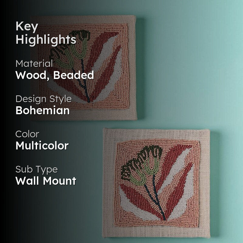 Beaded Fiori Hand Embroidered Wooden Wall Accent - Set Of Two media 2